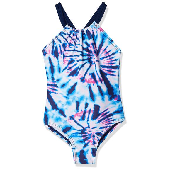 Kanu Surf Girls' Jasmine Beach Sport Halter One Piece Swimsuit, Camille Denim 12 - Picture 1 of 8